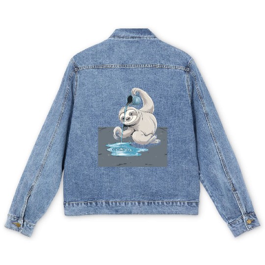 Aquarius Zodiac Sloth Pouring Water with Charm Men's Denim Jackets