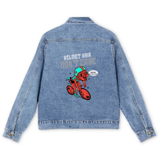 Helmet Hair Don't Care Cycling in the city Men's Denim Jackets