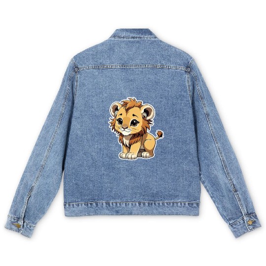 Lion Chibi-Style Sticker Men's Denim Jackets