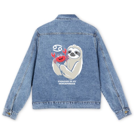 Empathy Is My Superpower: Cancer Zodiac Sloth Men's Denim Jackets