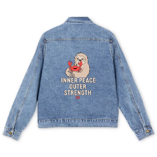 Cancer Zodiac Sloth Inner Peace Outer Strength Men's Denim Jackets