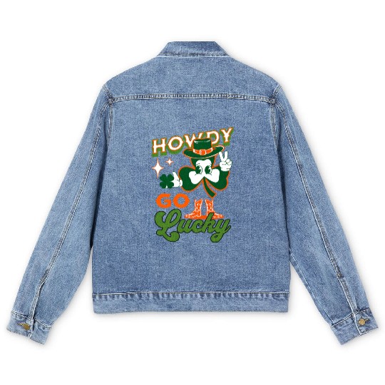 Howdy Go Lucky Saint Patrick's Day Retro Shamrock Men's Denim Jackets