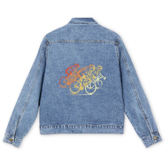 Vintage Cycling Drawing Men's Denim Jackets