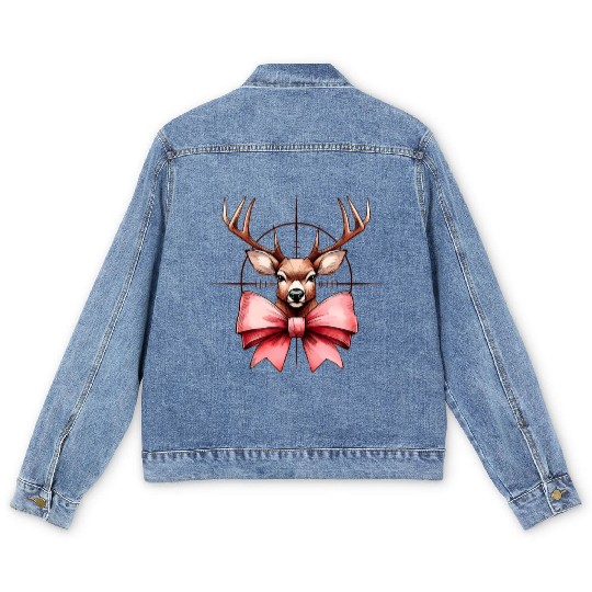 Coquette Bow Deer Hunting Hunter Pink Ribbon Mom Men's Denim Jackets