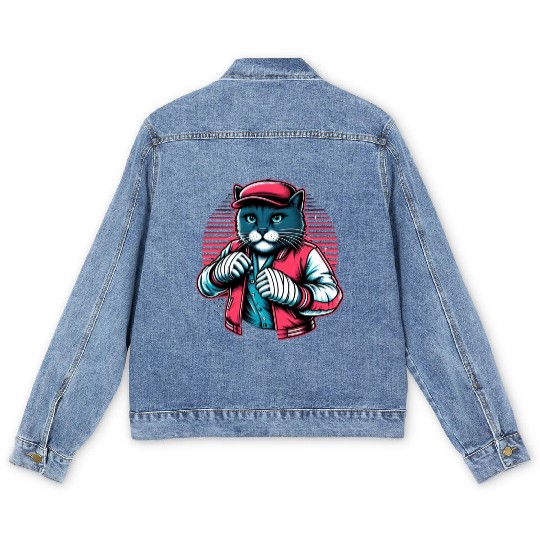 Vintage Street Fighter Cat #Vintage #Streetwear Men's Denim Jackets
