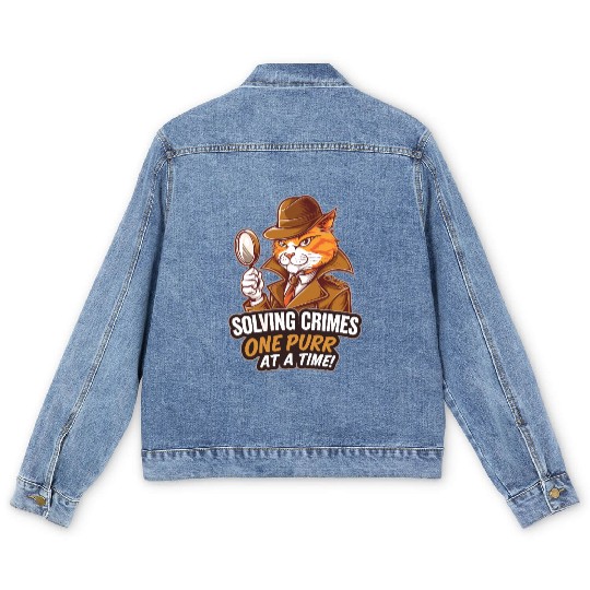Orange Cat Detective Investigator True Crime Fan Men's Denim Jackets