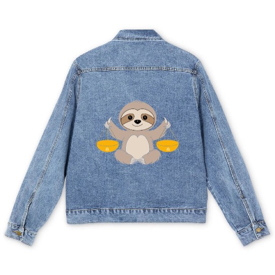 Libra Zodiac Sloth Balancing Harmony Men's Denim Jackets