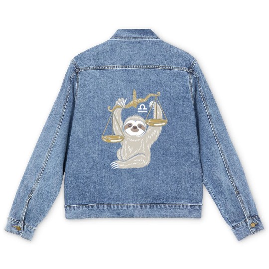 Charming Libra Zodiac Sloth Balancing Serenity Men's Denim Jackets