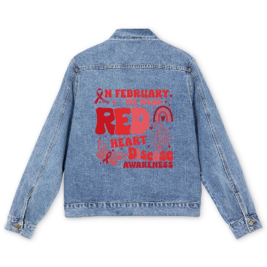 In February We Wear Red Rainbow CHD Awareness Men's Denim Jackets