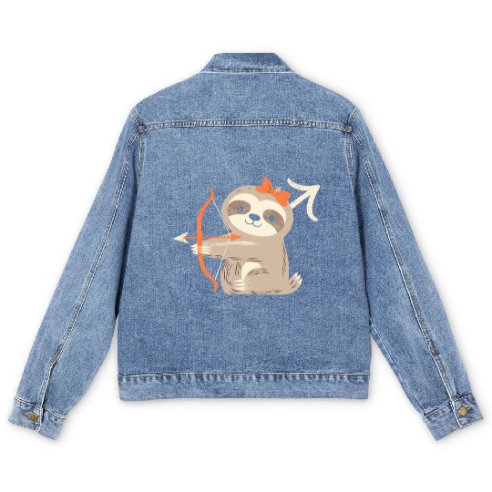 Sagittarius Zodiac Sloth Archer Design for Men's Denim Jackets