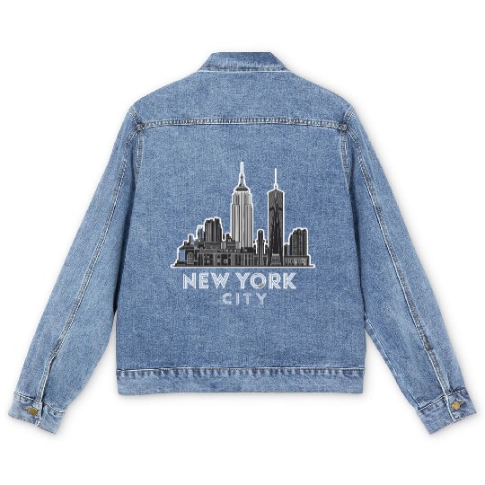 New York City Skyline Art Deco Style Iconic Men's Denim Jackets