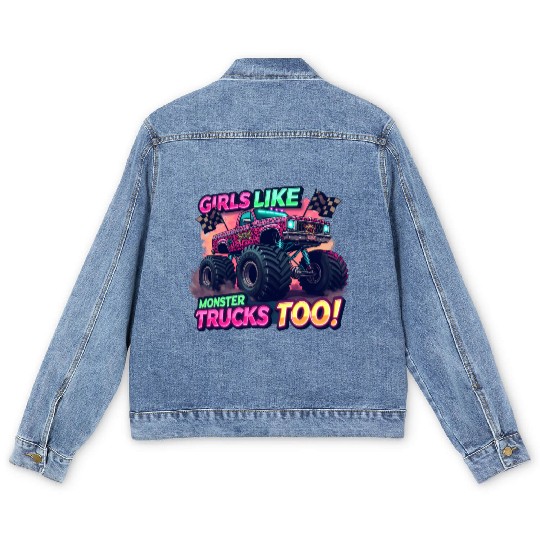 Girls Love Monster Trucks Design Men's Denim Jackets