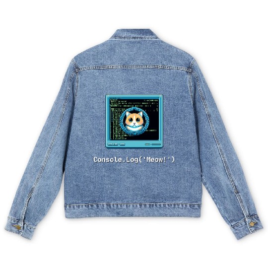 Console.Log('Meow!') Cat Coding Men's Denim Jackets