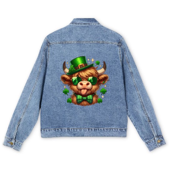 St Patricks Day Men's Denim Jackets - Irish Lucky cow