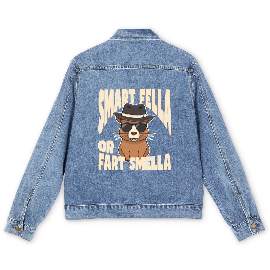 Smart Fella or Fart Smella – Capybara Knows Best Men's Denim Jackets