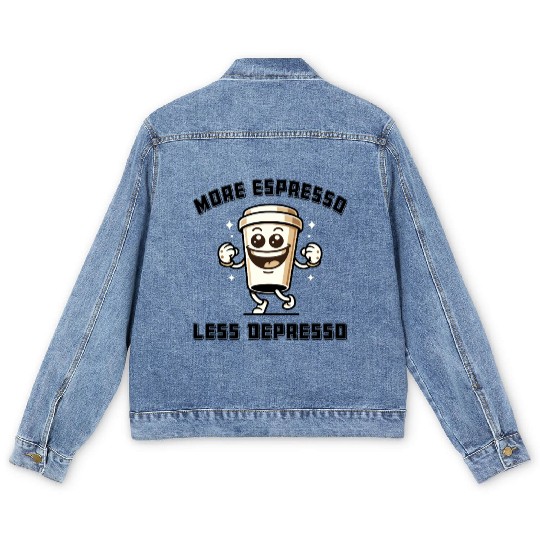 More Espresso Less Depresso Funny Coffee Quote Men's Denim Jackets