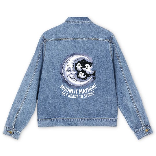 Moonlit Mayhem Ghostly Spook Under the Mondlight Men's Denim Jackets