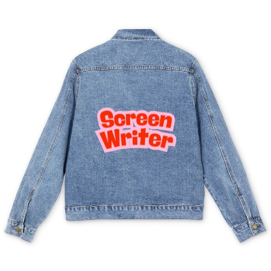 Screen Writer Red Text with Pink Border Men's Denim Jackets