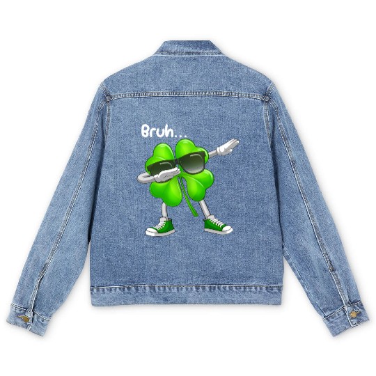 Bruh Dabbing Shamrock - Funny St Patricks Day Men's Denim Jackets
