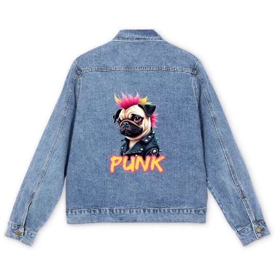Punk Pug with Mohawk and Jacket - Embrace the Men's Denim Jackets