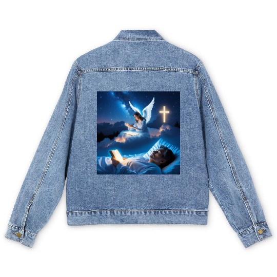 Ángel Guardián Velando el Sueño Men's Denim Jackets