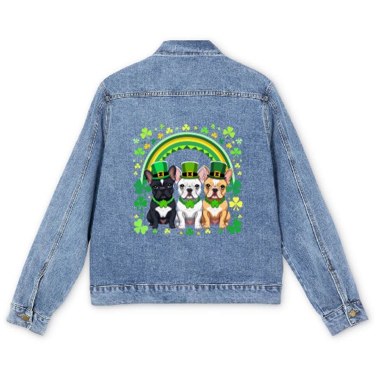 St Patricks Day French Bulldogs Dog Frenchie gifts Men's Denim Jackets