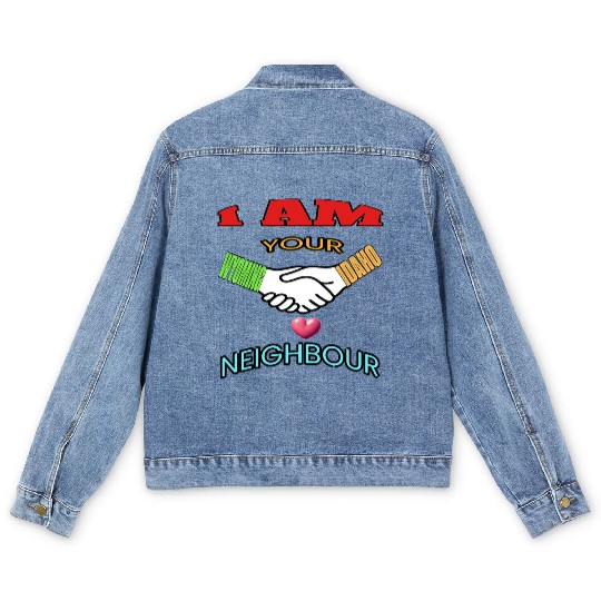 I AM YOUR NEIGHOUR WYOMING AND IDAHO Men's Denim Jackets