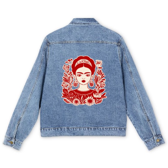 Frida Kahlo Illustration Feminist Art Men's Denim Jackets