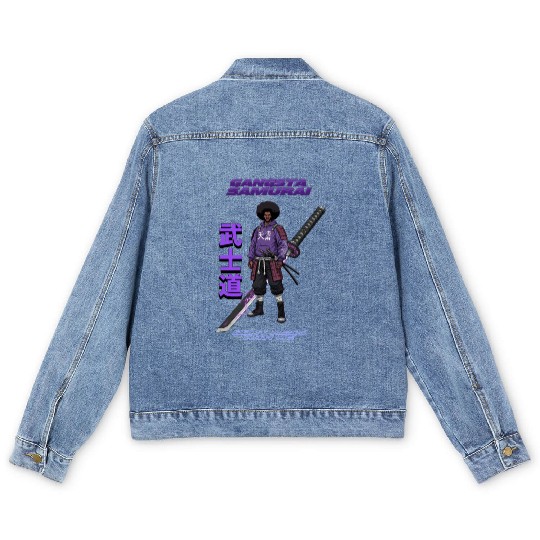 Gangsta Samurai - Afro Street Fighter Anime Manga Men's Denim Jackets