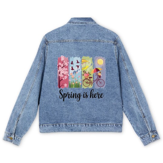 Spring Magic – Flowers, Bicycle & Nature Men's Denim Jackets