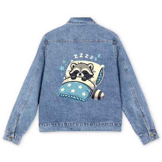 Raccoon Sleeping In Bed At Night Time Men's Denim Jackets