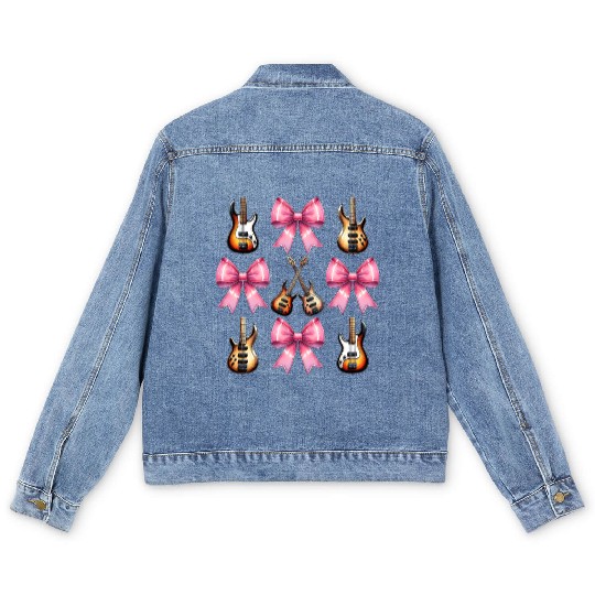 Coquette Bow Bass Player Bassist Guitarist Guitar Men's Denim Jackets