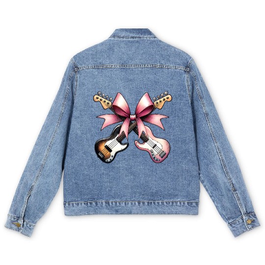 Coquette Bow Bass Player Bassist Guitarist Guitar Men's Denim Jackets