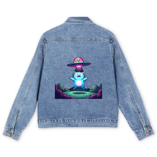 Alien Cat Abduction Art Men's Denim Jackets