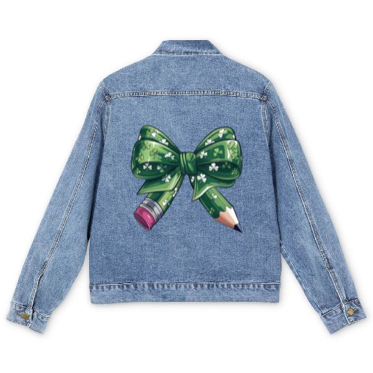 Lucky Clover Coquette Bow Pencil St Patrick's Day Men's Denim Jackets