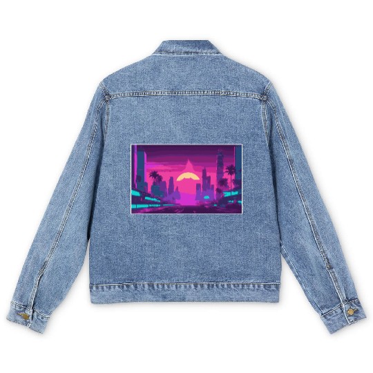 Neon Paradise Vaporwave Sunset Vibes Men's Denim Jackets