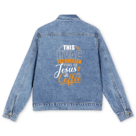 HVAC Tech Runs On Jesus & Coffee Men's Denim Jackets