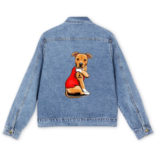 Staffordshire Terrier I Love Mom Tattoo Men's Denim Jackets