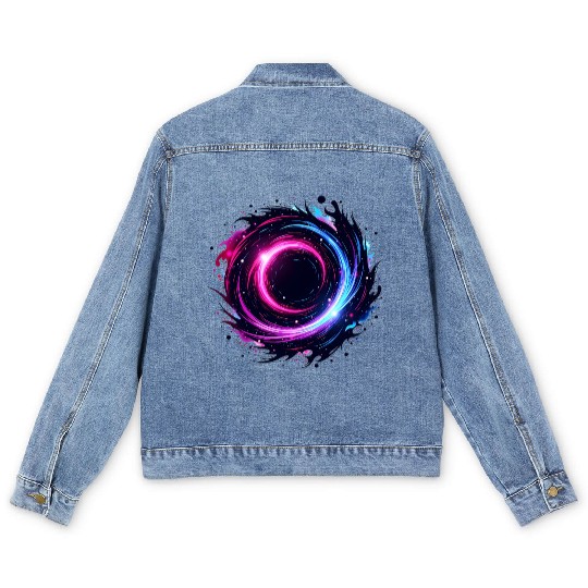 Cosmic Vortex Swirl – Neon Galaxy Energy Men's Denim Jackets