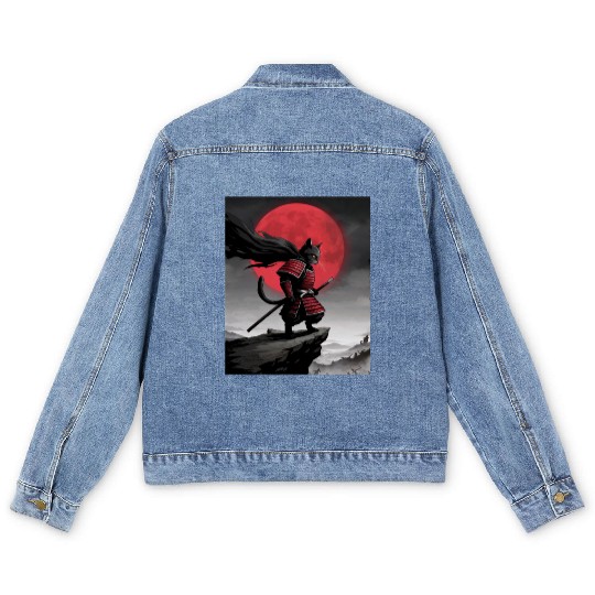 Japanese Cat Samurai Cat Men's Denim Jackets