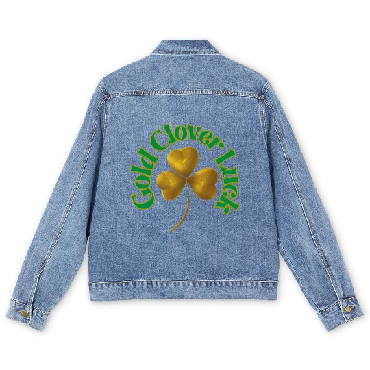 St. Patrick's Day - Gold Clover Luck Men's Denim Jackets