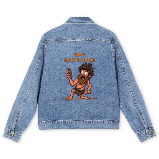 Funny Caveman – Stone Age Meets Modern Technology Men's Denim Jackets