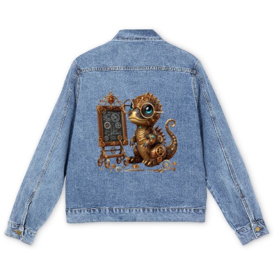 Steampunk Dragon Cute Baby Steampunk Dragon Art Men's Denim Jackets