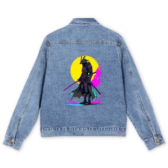 Cyberpunk Samurai Warrior Neon Art Design Men's Denim Jackets