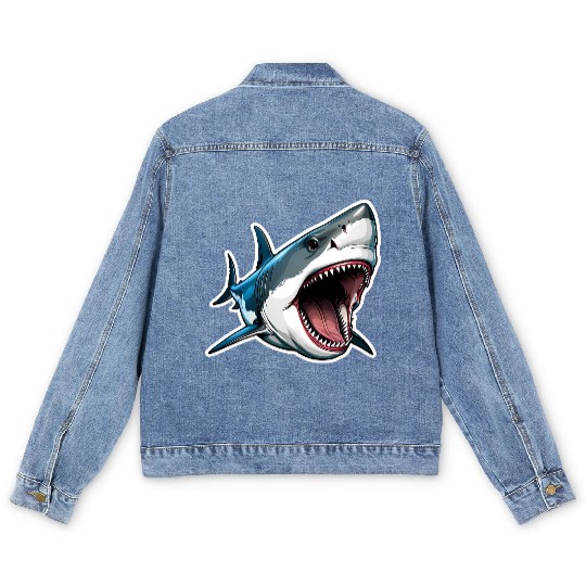 Big White Shark Attack Men's Denim Jackets