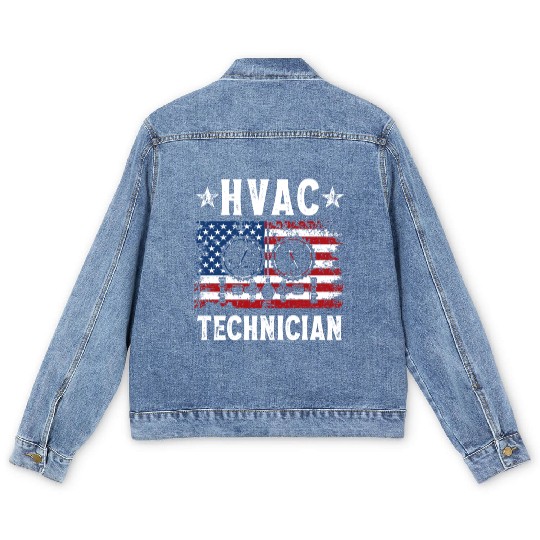 HVAC Technician Patriotic US American Flag Men's Denim Jackets