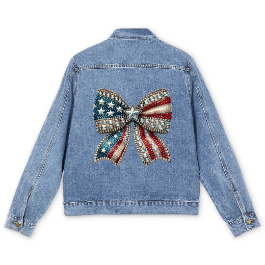Patriotic Rhinestone Bow Men's Denim Jackets