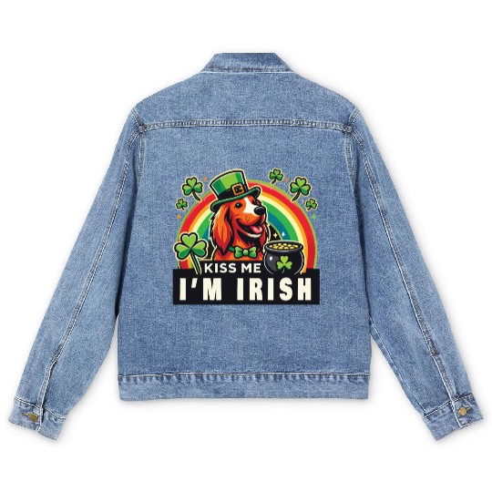 Kiss Me I'm Irish Dog St. Patrick's Day Men's Denim Jackets