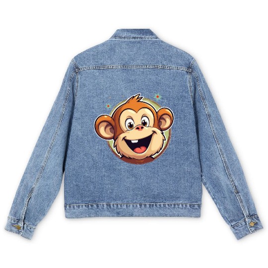 Cute Cartoon Monkey Face Men's Denim Jackets