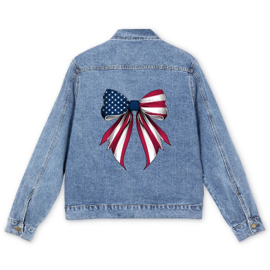 Coquette Bow USA US Flag Patriotic Ribbon Mom Men's Denim Jackets